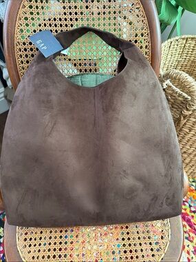 NWT GAP Chocolate Brown Vegan Faux Suede Slouchy Hobo Tote Bag
